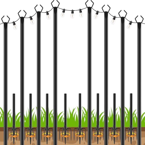 8 Pack String Light Poles,10 FT Metal Poles with Fork for Outdoor String Lights, Outdoor Light Poles with Fork