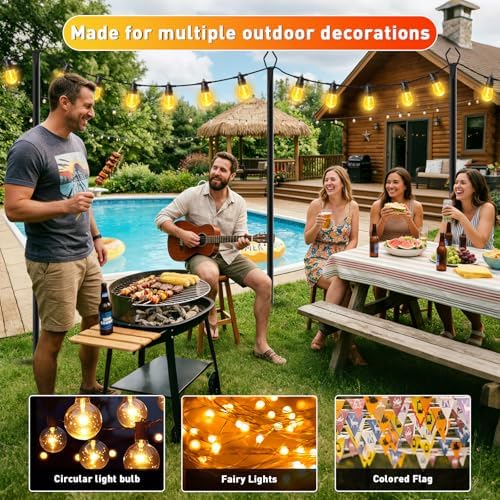 8 Pack String Light Poles,10 FT Metal Poles with Fork for Outdoor String Lights, Outdoor Light Poles with Fork, alternate