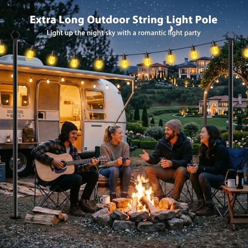 8 Pack String Light Poles,10 FT Metal Poles with Fork for Outdoor String Lights, Outdoor Light Poles with Fork, alternate