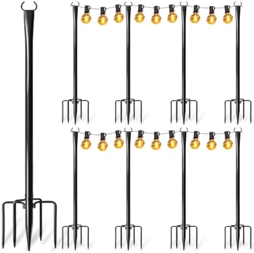 8 Pack String Light Poles for Outside, Upgraded Heavy-Duty Metal Poles for Outdoor String Lights with Fork