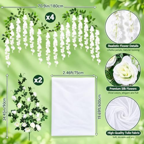 8 Pack Wedding Arch Flowers Kit, Wisteria Rose Vine Garland, alternate view 3