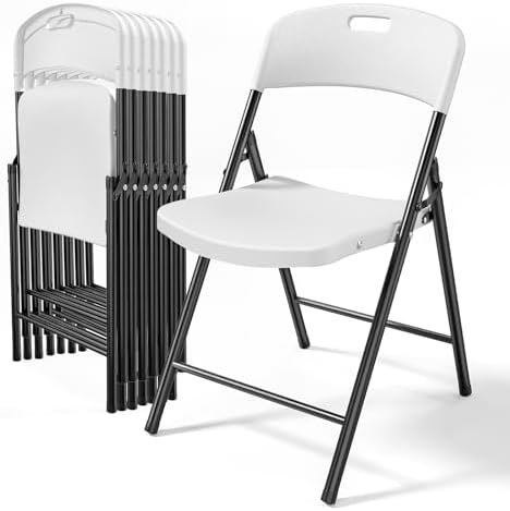 8-Pack White Plastic Folding Chairs, Portable Seat with Sturdy Steel Frame for Indoor & Outdoor Use, Perfect for