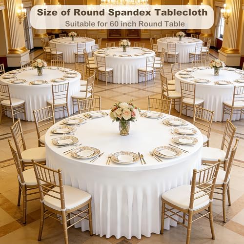 8 Pack White Round Spandex Tablecloths for 60 inch Table, 120 Inch Spandex Fitted Tablecloths, Wrinkle Free, alternate view 2