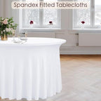 8 Pack White Round Spandex Tablecloths for 60 inch Table, 120 Inch Spandex Fitted Tablecloths, Wrinkle Free, alternate view 5