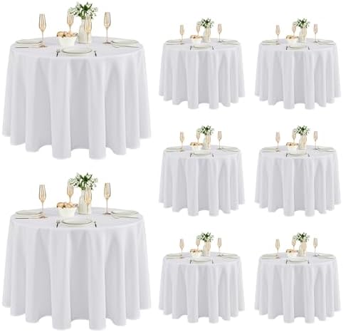 8 Pack White Round Tablecloths 120 Inch for 48"-96" Tables in White