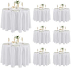 8 Pack White Round Tablecloths 120 Inch for 48"-96" Tables in White