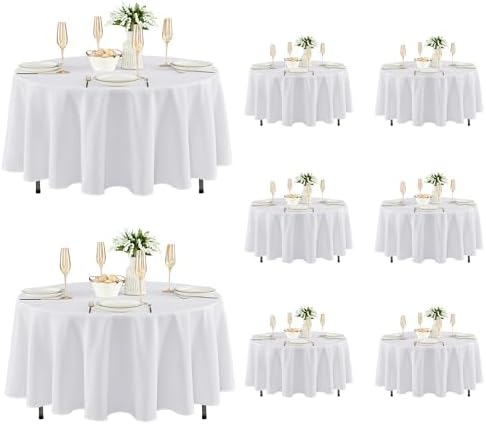 8 Pack White Round Tablecloths 70 Inch for 36"-48" Tables in White