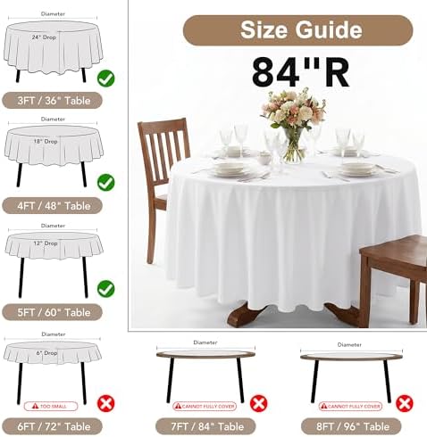 8 Pack White Round Tablecloths 84 Inch for 36"-60" Tables in White, alternate view 4