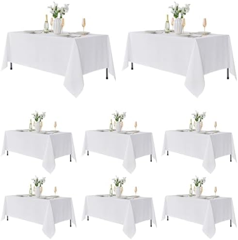 8 Pack White Table Cloths 70x108 Inch for 6 Ft Rectangle Tables in 70x108 Inch in White
