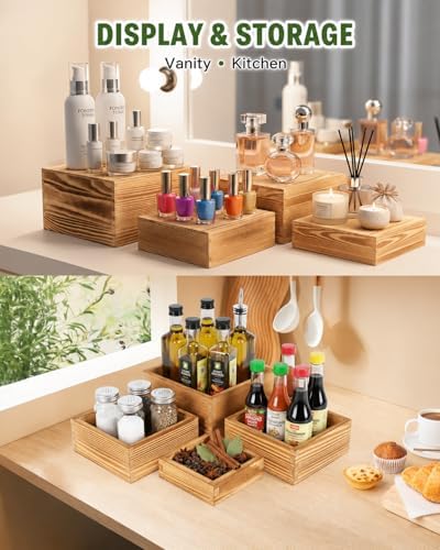 8 Pack Wooden Buffet Risers for Food Display, 8 Mini Sign, alternate view 5