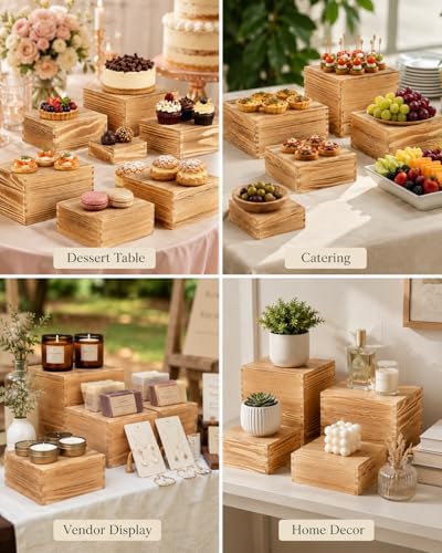 8 Pack Wooden Buffet Risers for Food Display, 8 Mini Sign, alternate view 7