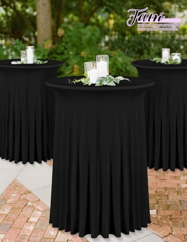 8 Packs 24"x 43" Round Cocktail Table Skirt, Black in Black, alternate view 7