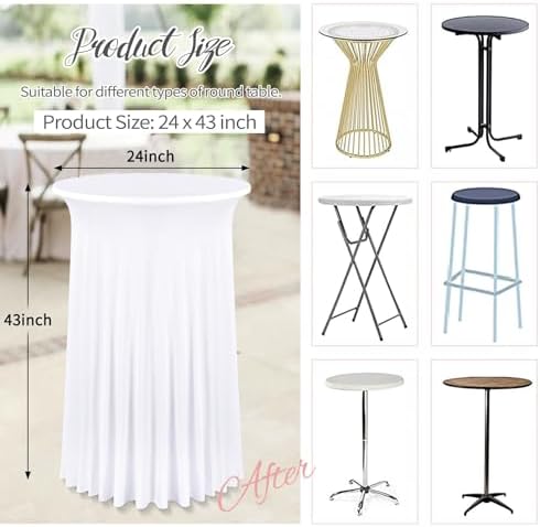8 Packs 24"x 43" Round Cocktail Table Skirt, White in White, alternate view 3