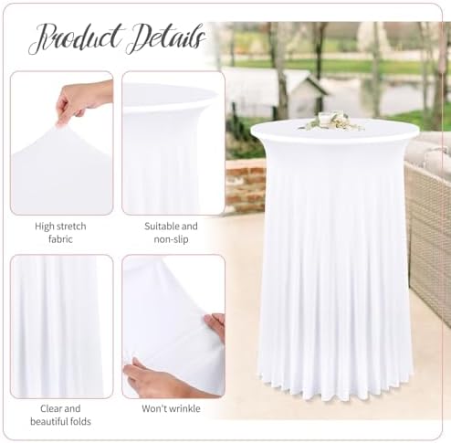 8 Packs 24"x 43" Round Cocktail Table Skirt, White in White, alternate view 4