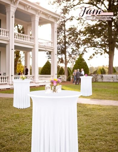 8 Packs 24"x 43" Round Cocktail Table Skirt, White in White, alternate view 5