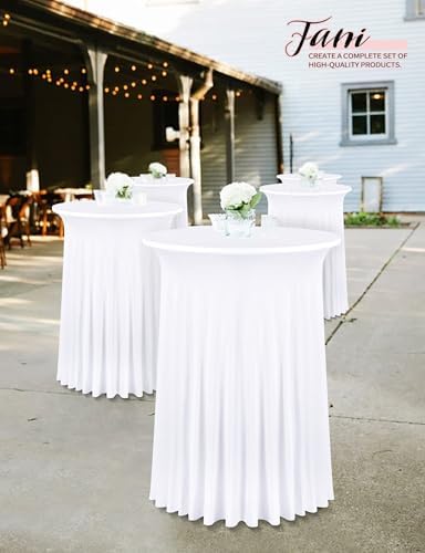 8 Packs 24"x 43" Round Cocktail Table Skirt, White in White, alternate view 6