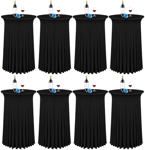 8 Packs 32"x 43" Round Cocktail Table Skirt, Black in Black