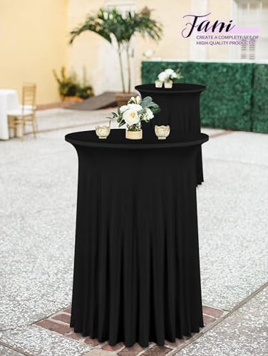 8 Packs 32"x 43" Round Cocktail Table Skirt, Black in Black, alternate view 2