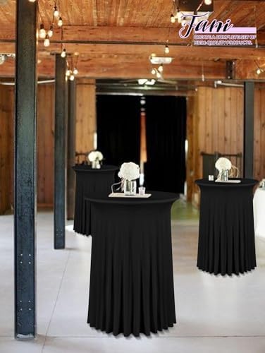 8 Packs 32"x 43" Round Cocktail Table Skirt, Black in Black, alternate view 6