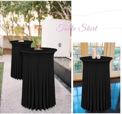 8 Packs 32"x 43" Round Cocktail Table Skirt, Black in Black, alternate view 7