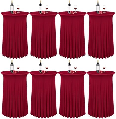 8 Packs 32"x 43" Round Cocktail Table Skirt, Burgundy