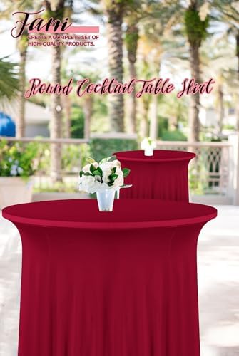 8 Packs 32"x 43" Round Cocktail Table Skirt, Burgundy, alternate view 2