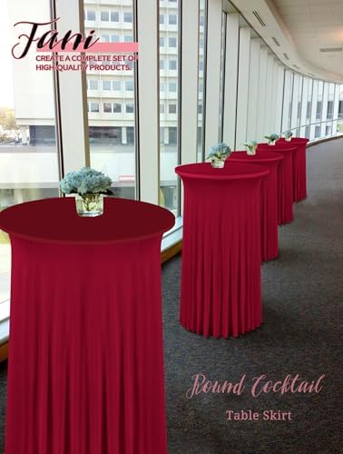 8 Packs 32"x 43" Round Cocktail Table Skirt, Burgundy, alternate view 5