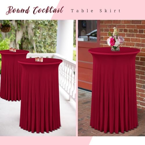 8 Packs 32"x 43" Round Cocktail Table Skirt, Burgundy, alternate view 6