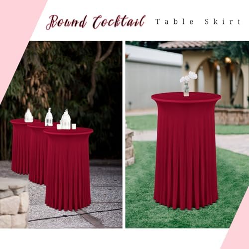 8 Packs 32"x 43" Round Cocktail Table Skirt, Burgundy, alternate view 7