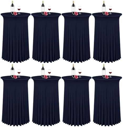 8 Packs 32"x 43" Round Cocktail Table Skirt, Navy Blue in Navy Blue
