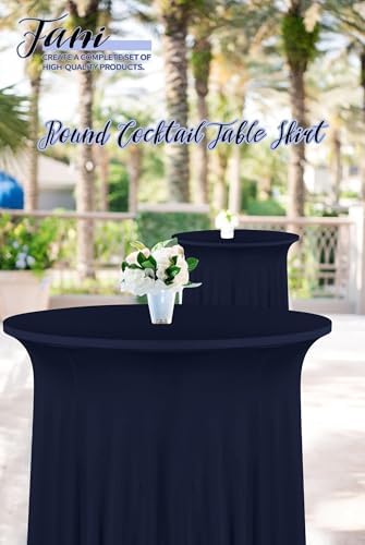 8 Packs 32"x 43" Round Cocktail Table Skirt, Navy Blue in Navy Blue, alternate view 2