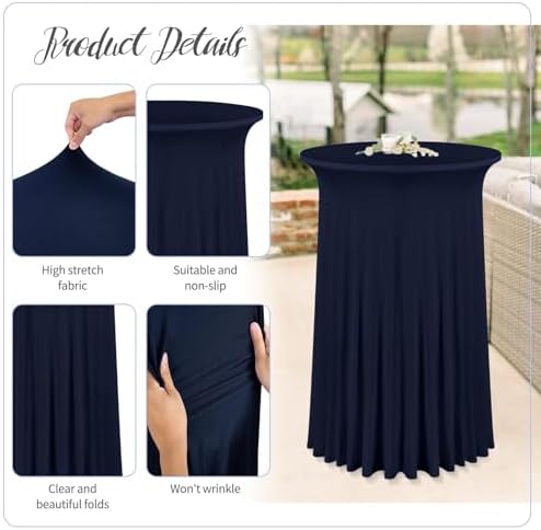 8 Packs 32"x 43" Round Cocktail Table Skirt, Navy Blue in Navy Blue, alternate view 4