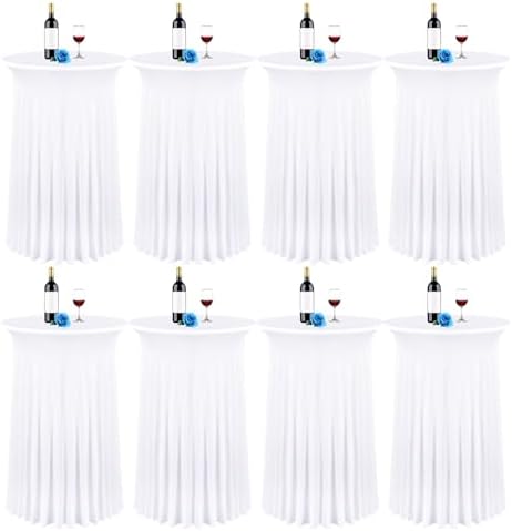 8 Packs 32"x 43" Round Cocktail Table Skirt, White in White