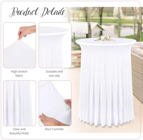 8 Packs 32"x 43" Round Cocktail Table Skirt, White in White, alternate view 4