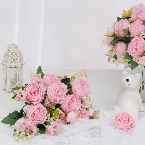 8 Packs Peonies Artificial Flowers, Light Pink Silk Artificial Peonies in Light Pink, alternate view 6