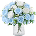 8 Packs Peonies Artificial Flowers Mixed White Blue Silk Artificial Peonies in Mixed White Blue