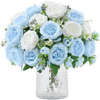 8 Packs Peonies Artificial Flowers Mixed White Blue Silk Artificial Peonies in Mixed White Blue