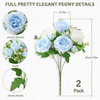 8 Packs Peonies Artificial Flowers Mixed White Blue Silk Artificial Peonies in Mixed White Blue, alternate view 4