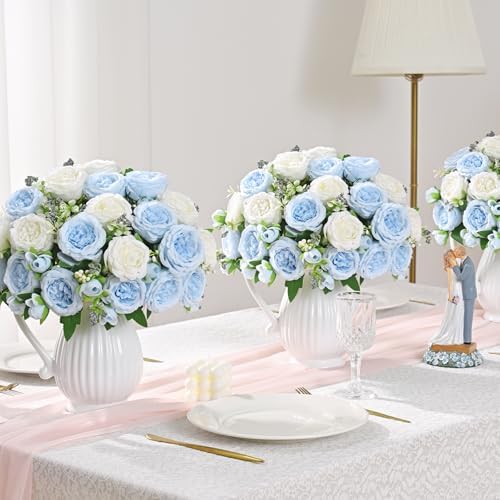 8 Packs Peonies Artificial Flowers Mixed White Blue Silk Artificial Peonies in Mixed White Blue, alternate view 6