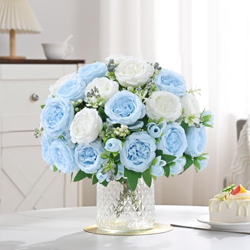 8 Packs Peonies Artificial Flowers Mixed White Blue Silk Artificial Peonies in Mixed White Blue, alternate view 7