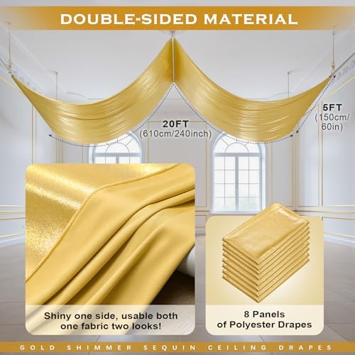8 Panels 5ft(W) x 20ft(L) Gold Backdrop Curtain for Wedding Parties, alternate view 6