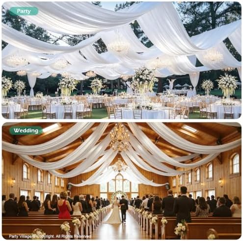 8 Panels 5ft(W) x 20ft(L) White Ceiling Drapes for Wedding Parties, alternate view 4