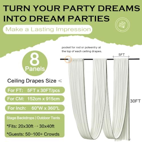 8 Panels 5ftx30ft Ivory Ceiling Drapes for Wedding Parties, alternate view 6