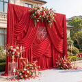 8 Panels 5x12ft Red Backdrop Curtains for Wedding Parties, Wrinkle Free Polyester 12 ft Long Photo Backdrop