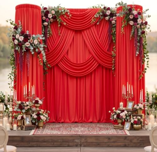 8 Panels 5x12ft Red Backdrop Curtains for Wedding Parties, Wrinkle Free Polyester 12 ft Long Photo Backdrop, alternate view 3