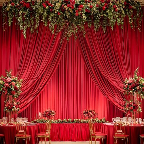 8 Panels 5x12ft Red Backdrop Curtains for Wedding Parties, Wrinkle Free Polyester 12 ft Long Photo Backdrop, alternate view 5