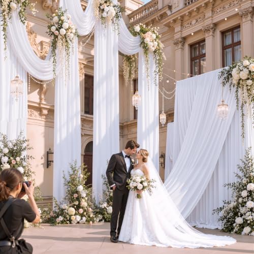 8 Panels 5x20ft White Ceiling Drapes for Wedding Parties, Wrinkle Free Thick Polyester 20ft Extra Long Tent, alternate view 3
