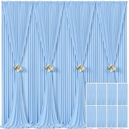 8 Panels Baby Blue Backdrop Curtain for Baby Shower Parties Wrinkle Free Light Blue Curtains Backdrop Drapes