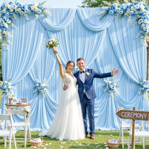 8 Panels Baby Blue Backdrop Curtain for Baby Shower Parties Wrinkle Free Light Blue Curtains Backdrop Drapes, alternate view