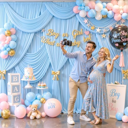 8 Panels Baby Blue Backdrop Curtain for Baby Shower Parties Wrinkle Free Light Blue Curtains Backdrop Drapes, alternate view
